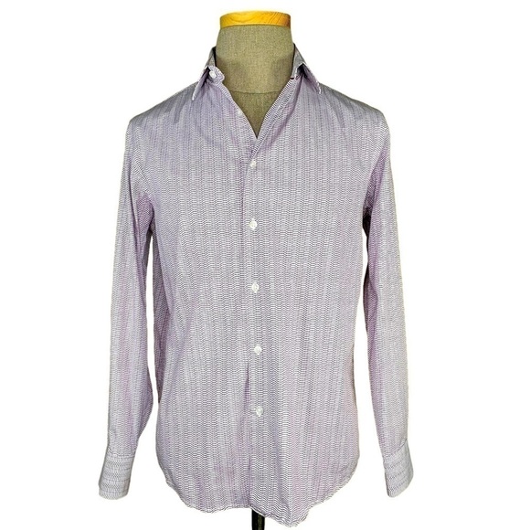 Tattersall Soho Men’s Dress Shirt With Purple Stripes & Dots Med or Large ? - Picture 1 of 10